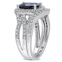 Miabella Women 2- CT создаде сафир и дијамант 10kt бело злато ореол со 2 парчиња свадбени прстени