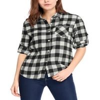 Единствени поволни цени за ракави на женските ракави со ракави на џеб карирани блузи со блуза од кошула