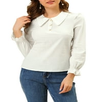Единствени поволни цени, женски питер Пан јака, пафта со долги ракави со долги ракави, блуза