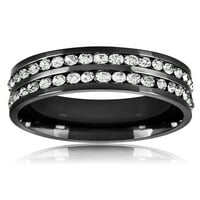 Крајбрежен накит двоен кристален ред црн позлатен прстен од не'рѓосувачки челик