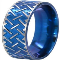 Рамен титаниумски прстен со мелен келтски дизајн анодизиран во сина боја