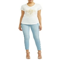 Фармерки со Софија од Софија Вергара злато зло, кратко ракав, кратки ракави со врат, графичка маица