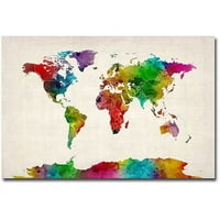 Трговска марка уметност Светска мапа на акварел II Канвас уметност од Мајкл Томпсет