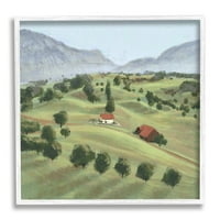Сценски индустрии Сценски село наклонети ридови далечни рурални колиби сликарство бело врамен уметнички печатен