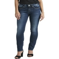 Co. Silver Jeans Co. Women'sенски суки средно издигнување на фармерки со права нозе, големини на половината
