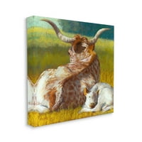 Лонгхорн говеда теле од животни и инсекти галерија за сликање завиткано платно печатење wallидна уметност