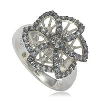 Стерлинг сребрен сафир и дијамантски апстрактен цвет прстен
