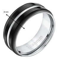 Машка црна и сребрена удобност се вклопуваат во титаниумскиот венчален бенд прстен