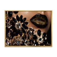 DesignArt „Womanенски усни со златен накит“ модерна врамена платна wallидна уметност печатење