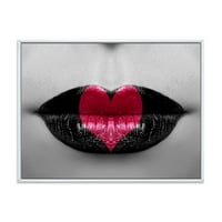 DesignArt „Црвено срце во модерни усни“ модерни врамени платно wallидни уметности