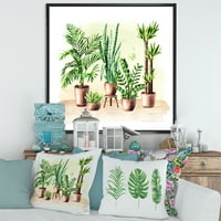 DesignArt 'Зелена зелена домашна куќа растенија во саксии I' традиционално врамено платно wallидно уметност