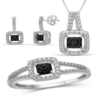 Сет на накит со накит на накит, црна дијамант, сет за накит со сребро од 3 парчиња