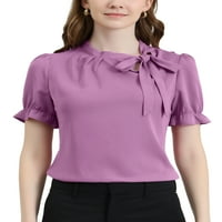 Уникатни поволни цени женски лак вратоврски врат канцеларија елегантна блуза со кратки ракави на врвот на